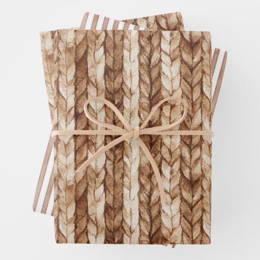 Chic Brown Cream Imitats Woven Stripes Geschenkpapier Set (Beispiel)