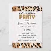 Chic Brown Cream Leopard Gold Glitzer Party Einladung (Vorderseite)