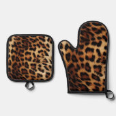 Chic Brown Cream Leopard Ofenhandschuh & Topflappen-Set (Vorderseite)