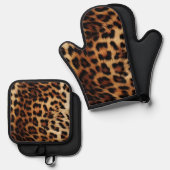 Chic Brown Cream Leopard Ofenhandschuh & Topflappen-Set (Vorderseite/Rückseite)