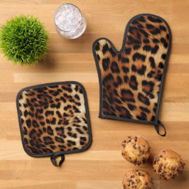 Chic Brown Cream Leopard Ofenhandschuh & Topflappen-Set