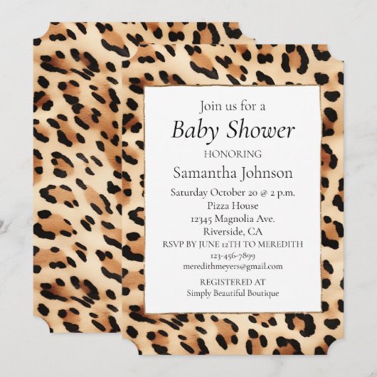 Chic Brown Cream Leopard Print Einladung (Vorne/Hinten)
