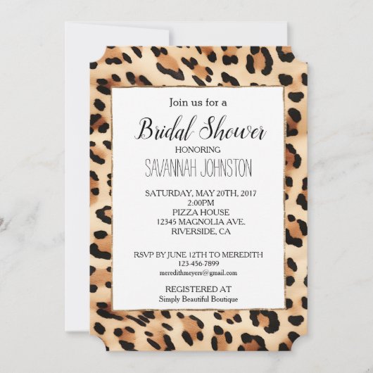 Chic Brown Cream Leopard Print Einladung (Vorderseite)