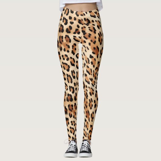 Chic Brown Cream Leopard Print Leggings (Vorderseite)