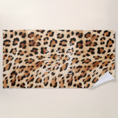 Chic Brown Cream Leopard Print Strandtuch (Vorderseite)