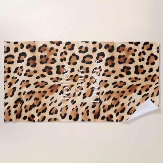 Chic Brown Cream Leopard Print Strandtuch (Vorderseite)