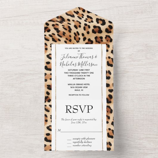 Chic Brown Cream Leopard Wedding All In One Einladung (Innen Boden)