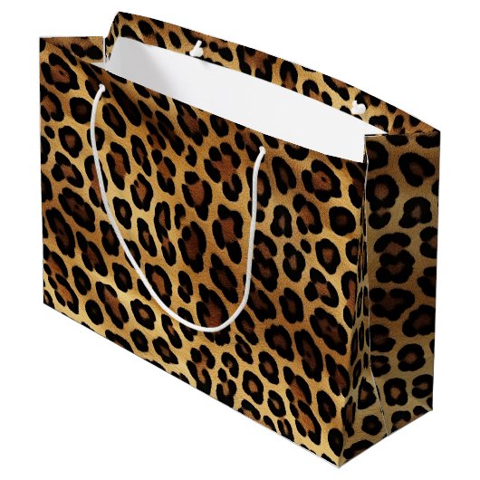 Chic Brown Gold Leopard Große Geschenktüte (Rückseite Schrägansicht)