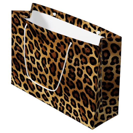 Chic Brown Gold Leopard Große Geschenktüte (Vorderseite Schrägansicht)
