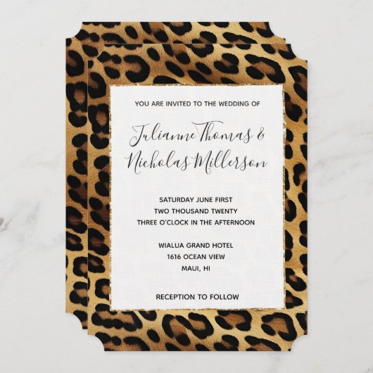 Chic Brown Gold Leopard Wedding Einladung (Vorne/Hinten)