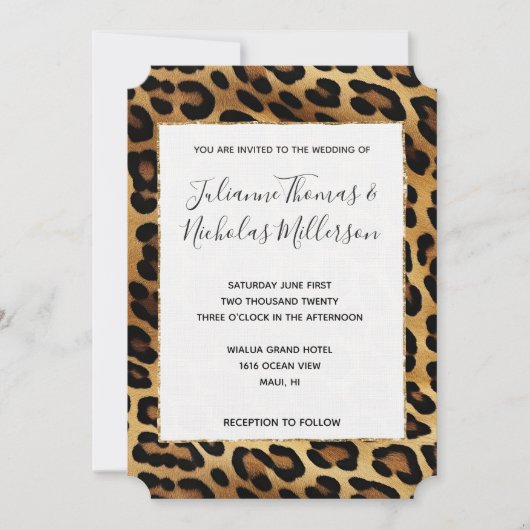 Chic Brown Gold Leopard Wedding Einladung (Vorderseite)