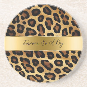 Chic Brown Gold Leopard Wedding Getränkeuntersetzer