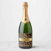 Chic Brown Gold Leopard Wedding Schaumweinetikett (Vorderseite)