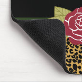 Chic-Brown-Goldleopard-Druck-Rote Rose mit Namen Mousepad (Ecke)