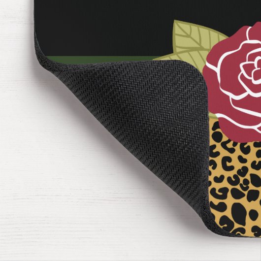 Chic-Brown-Goldleopard-Druck-Rote Rose mit Namen Mousepad (Ecke)