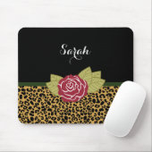 Chic-Brown-Goldleopard-Druck-Rote Rose mit Namen Mousepad (Mit Mouse)