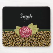Chic-Brown-Goldleopard-Druck-Rote Rose mit Namen Mousepad (Vorne)