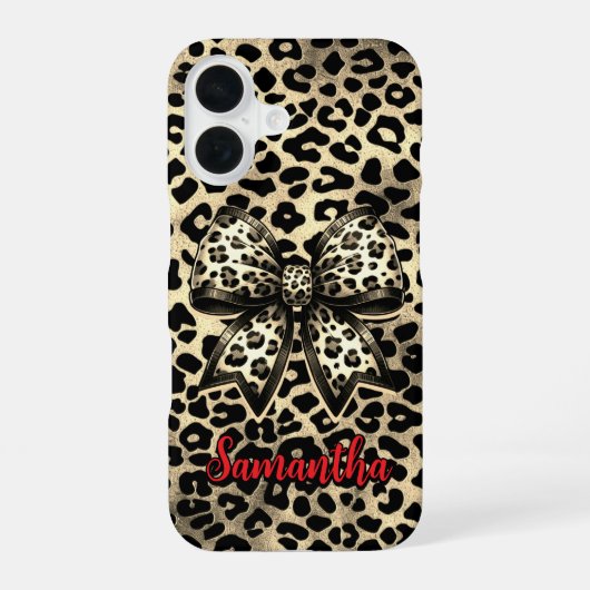 Chic Brown Kokette Leopard Bogen Monogramm iPhone 16 Hülle (Rückseite)