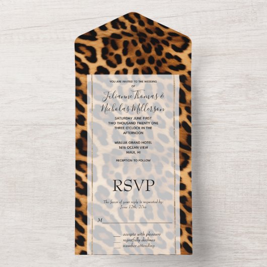 Chic Brown Leopard All In One Einladung (Innen Boden)