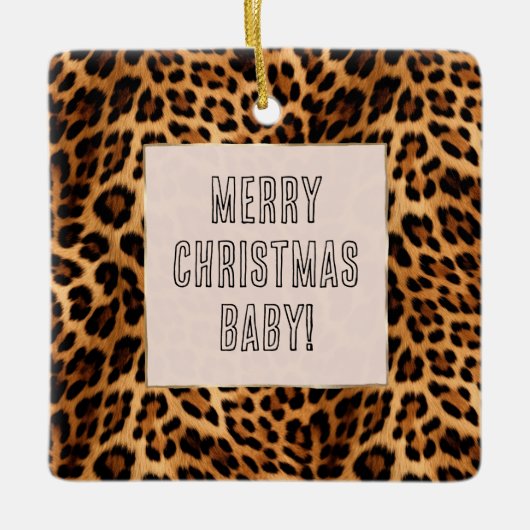 Chic Brown Leopard Print Christmas Keramikornament (Vorderseite)