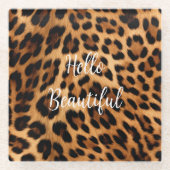 Chic Brown Leopard Print Glasuntersetzer (Vorderseite)