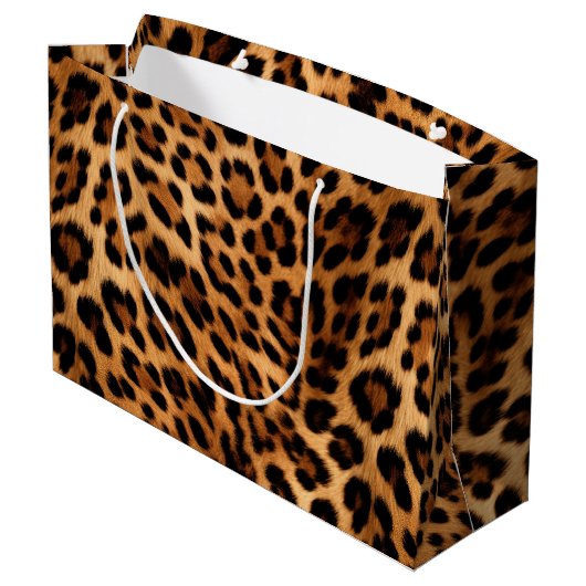 Chic Brown Leopard Print Große Geschenktüte (Rückseite Schrägansicht)