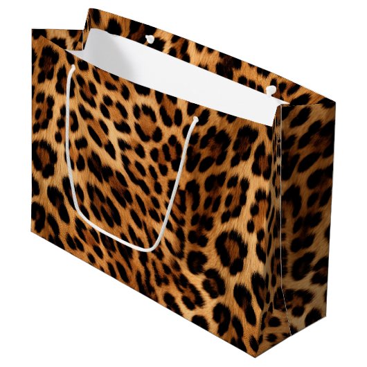 Chic Brown Leopard Print Große Geschenktüte (Vorderseite Schrägansicht)