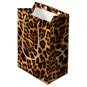 Chic Brown Leopard Print Mittlere Geschenktüte (Vorderseite Schrägansicht)