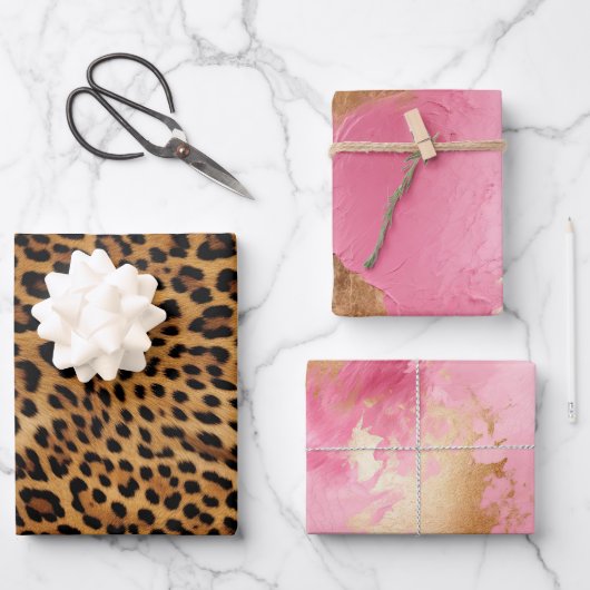 Chic Brown Leopard Print Pink Gold Geschenkpapier Set (Vorderseite)