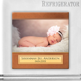 Chic Brown Rose Gold Baby Foto Magnet