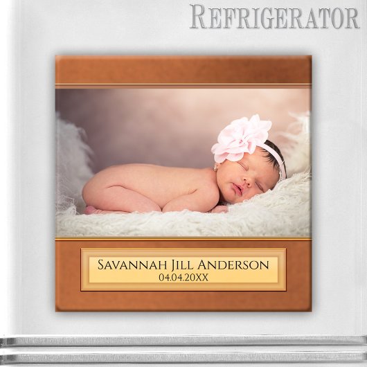 Chic Brown Rose Gold Baby Foto Magnet
