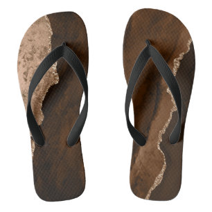 Chic Brown Rose Gold Glitzer Agate Custom Monogram Badesandalen