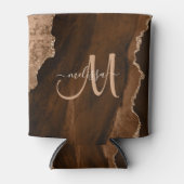 Chic Brown Rose Gold Glitzer Agate Custom Monogram Dosenkühler (Vorderseite)