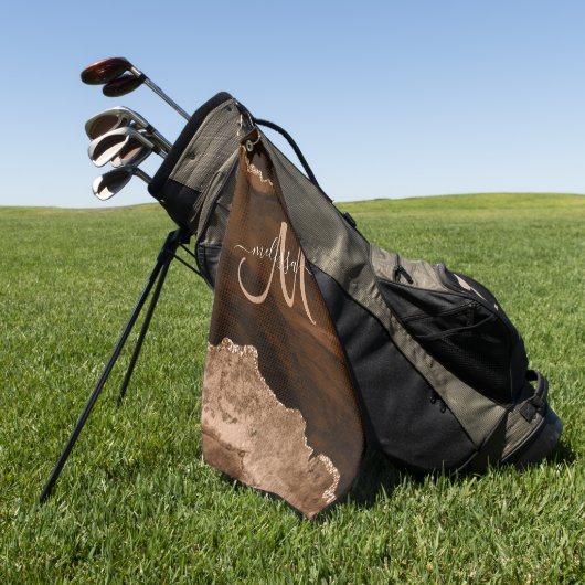 Chic Brown Rose Gold Glitzer Agate Custom Monogram Golfhandtuch (Gras)