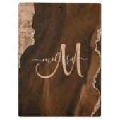 Chic Brown Rose Gold Glitzer Agate Custom Monogram Klemmbrett (Rückseite)