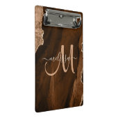 Chic Brown Rose Gold Glitzer Agate Custom Monogram Mini Klemmbrett (Schrägansicht)