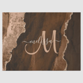 Chic Brown Rose Gold Glitzer Agate Custom Monogram Seidenpapier