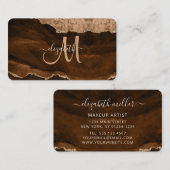 Chic Brown Rose Gold Glitzer Agate Custom Monogram Visitenkarte (Vorne/Hinten)