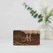 Chic Brown Rose Gold Glitzer Agate Custom Monogram Visitenkarte (Stehend Vorderseite)