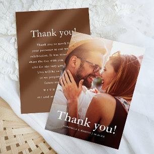 Chic Brown Wedding Foto Vielen Dank Dankeskarte