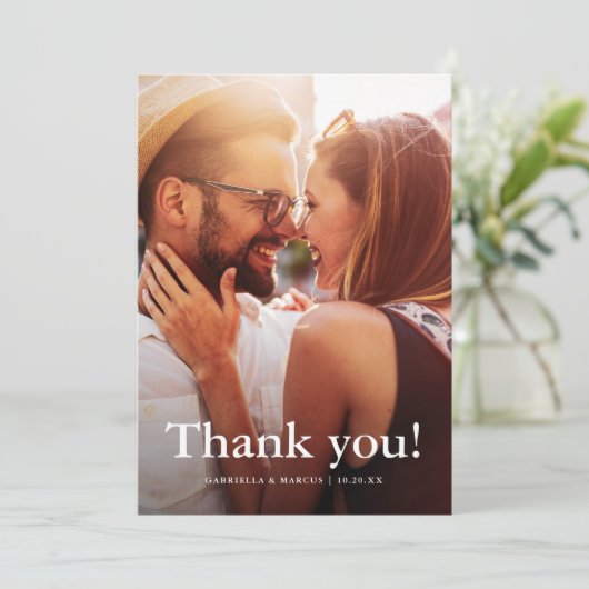 Chic Brown Wedding Foto Vielen Dank Dankeskarte (Stehend Vorderseite)