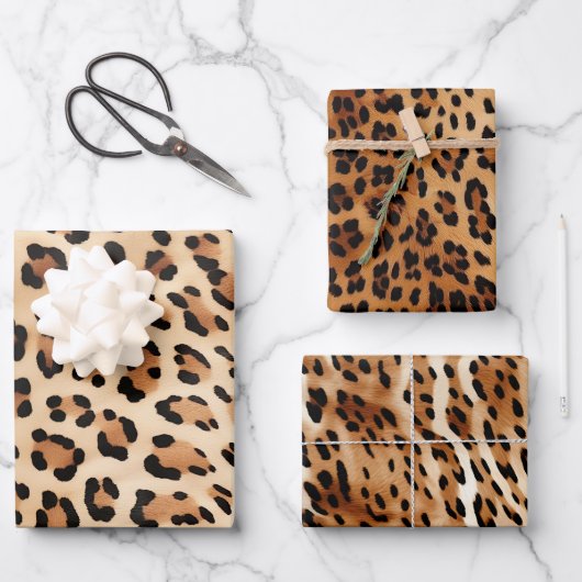 Chic Brown White Leopard Print Geschenkpapier Set (Vorderseite)