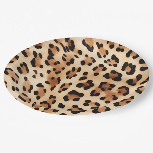 Chic Brown White Leopard Print Pappteller (Schrägansicht)
