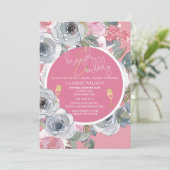 Chic Brunch & Bubbly Pink & Gold Brautparty Einladung (Stehend Vorderseite)