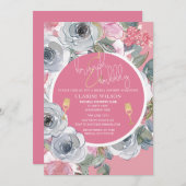 Chic Brunch & Bubbly Pink & Gold Brautparty Einladung (Vorne/Hinten)