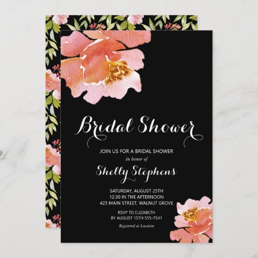 Chic Brunch und Bubbly Floral Brautparty Einladung (Vorne/Hinten)