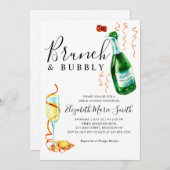 Chic Brunch und Bubbly Glass Flasche Brautparty Einladung (Vorne/Hinten)