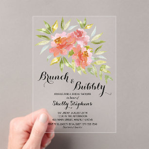 Chic Brunch und sprudelnde Blumen-Brautjunggeselli Acryleinladungen