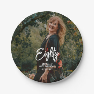 Chic Brush Script Custom Foto Geburtstagsparty Pappteller