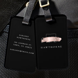 Chic Brush Stroke Black Imitats Rose Gold Monogram Gepäckanhänger